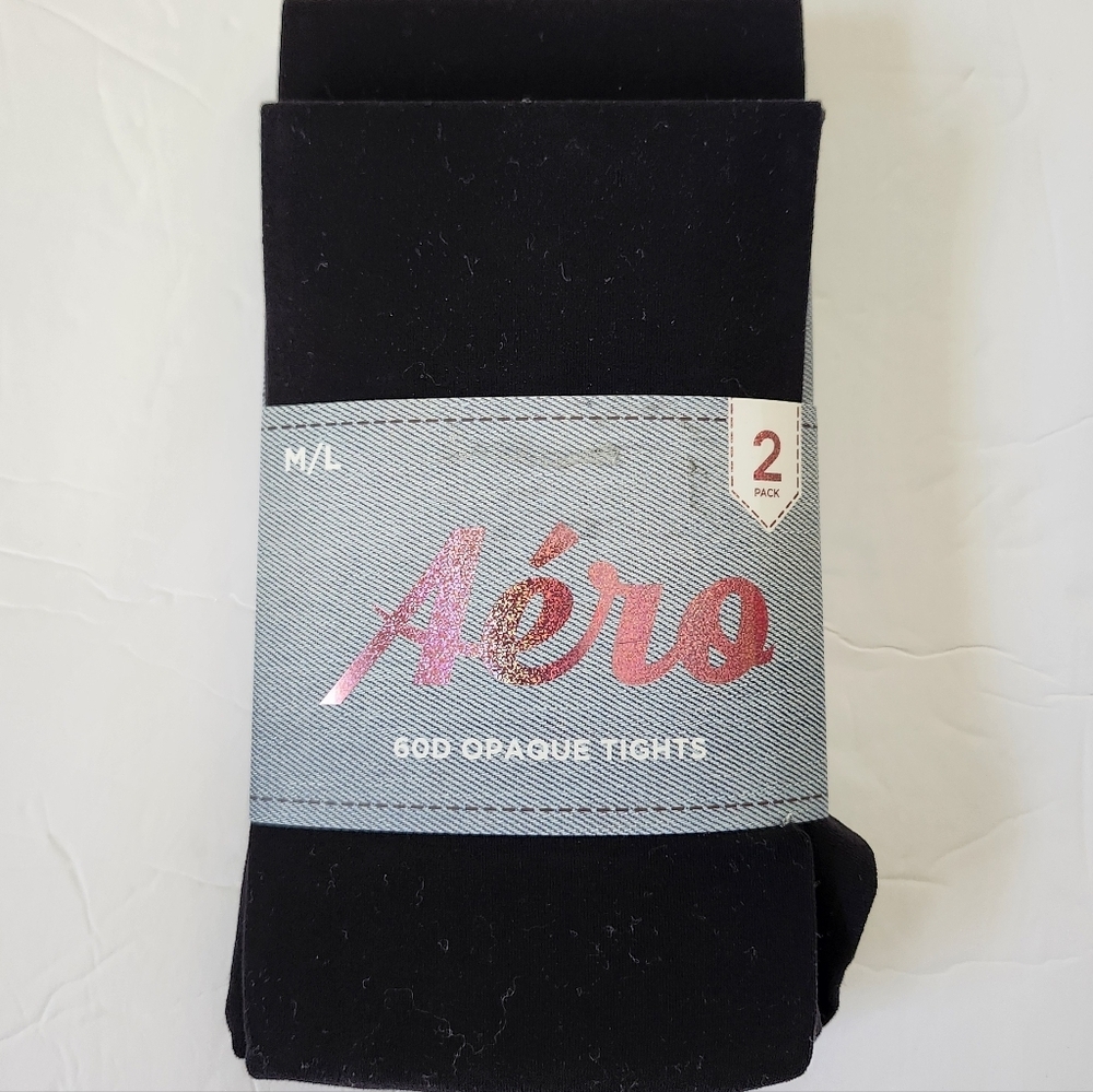Aeropostale Black Opaque Tights Medium Large 2 Pair 60 Denier